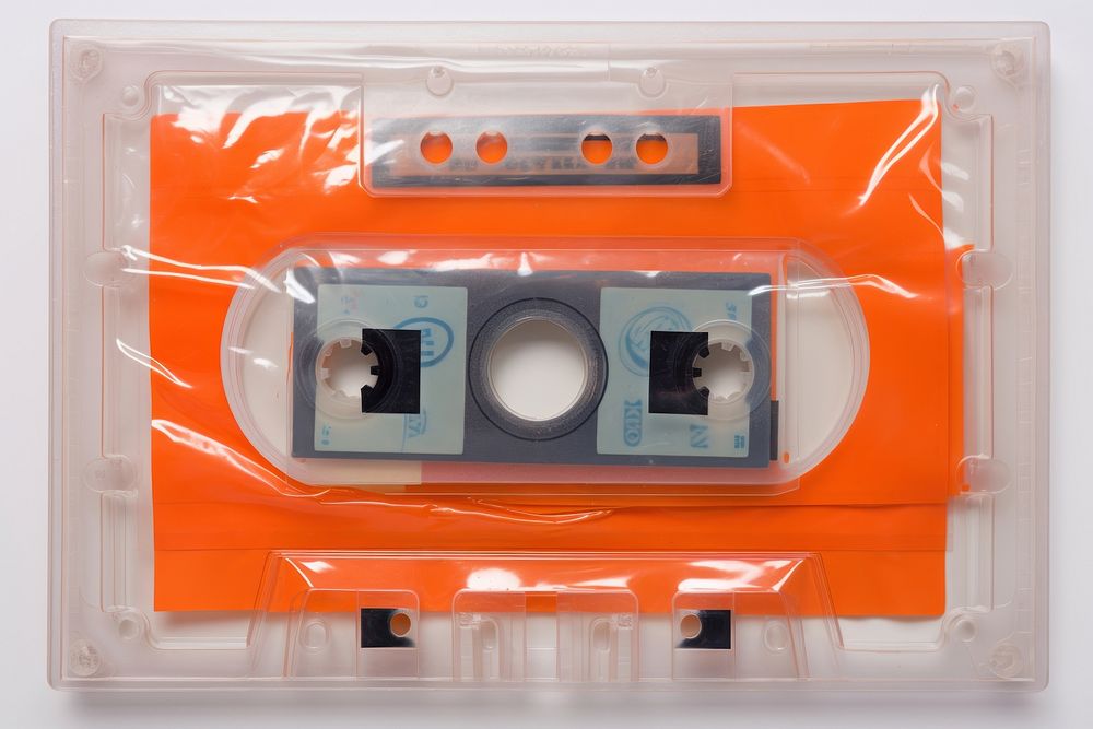 Plastic wrapping over a cassette tape technology appliance circle.
