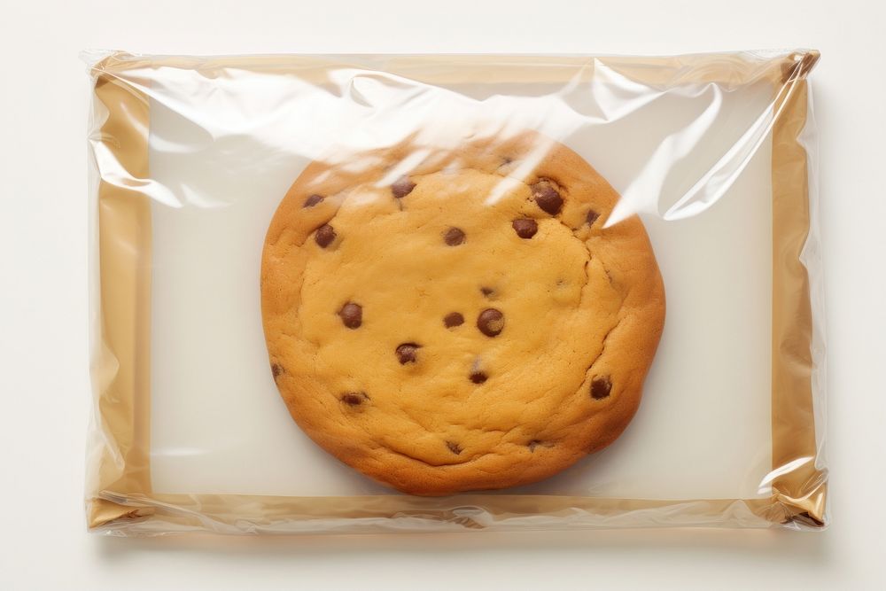 Plastic wrapping over a cookie food white background confectionery.