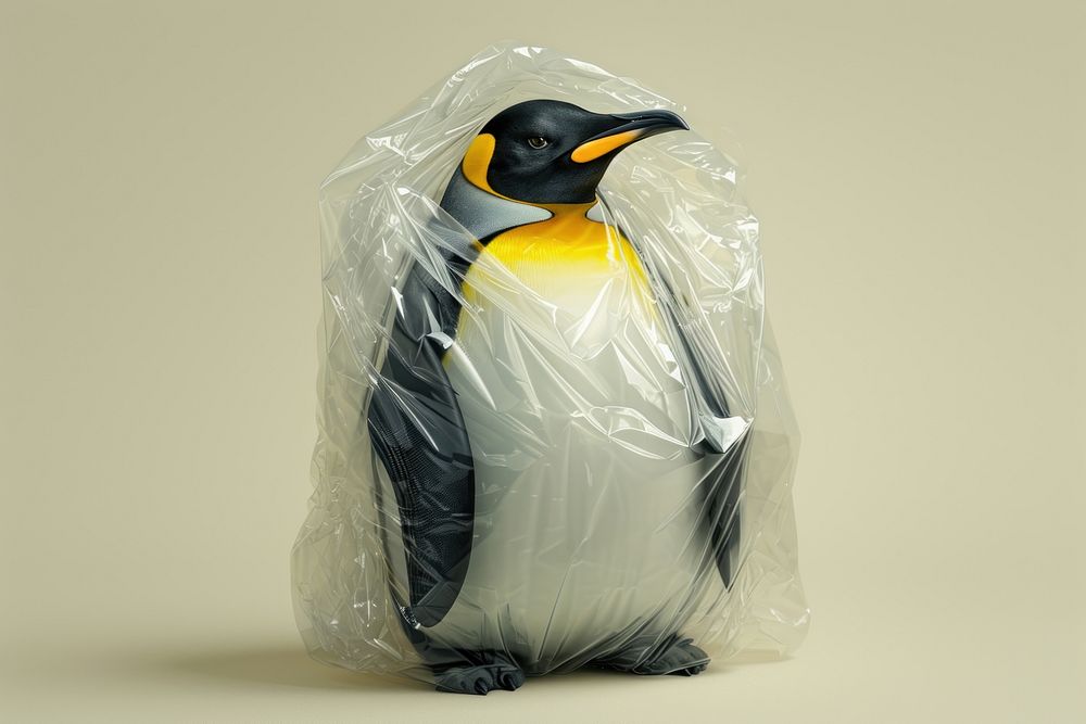 Plastic wrapping over a penquin penguin animal bird.