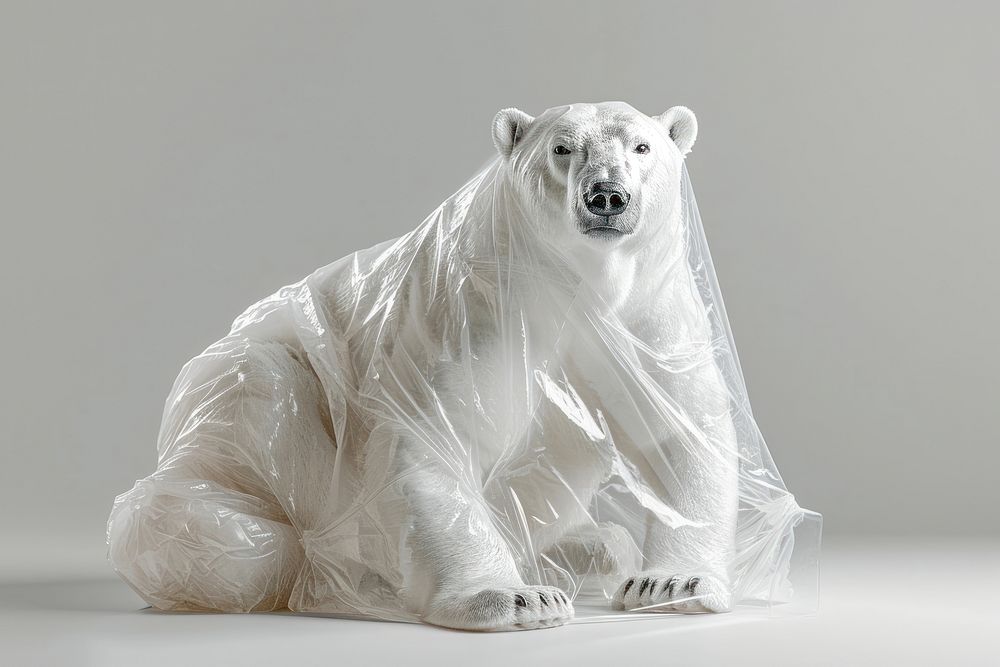 Plastic wrapping over a polarbear wildlife animal mammal.