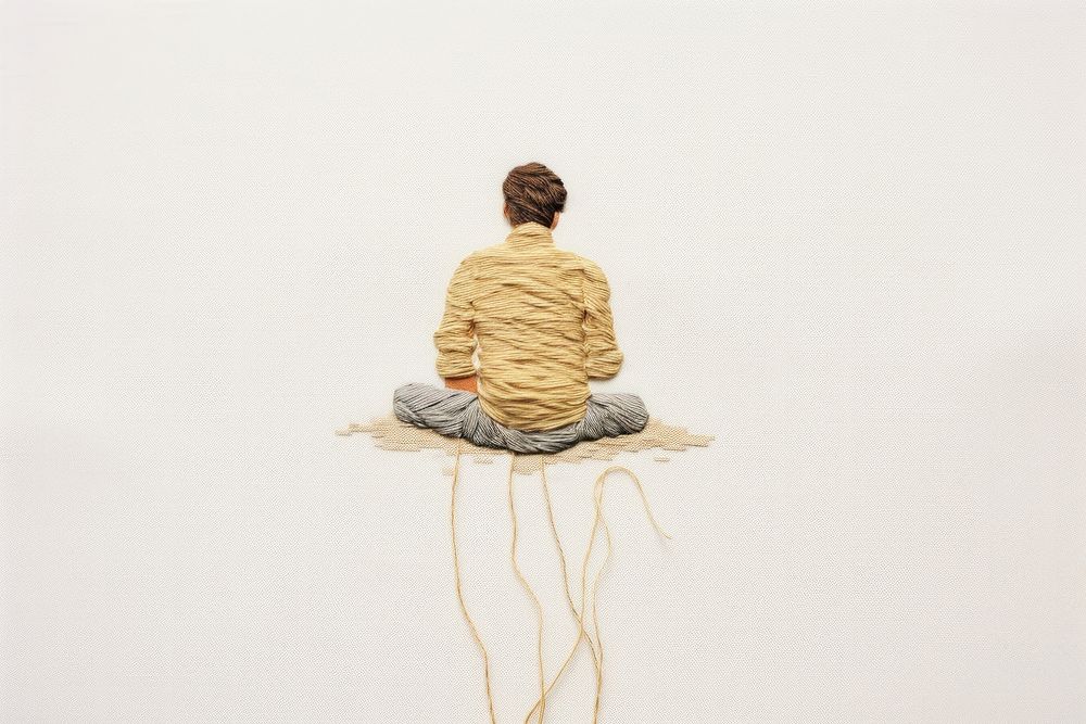 Embroidery of Boy sitting adult back.
