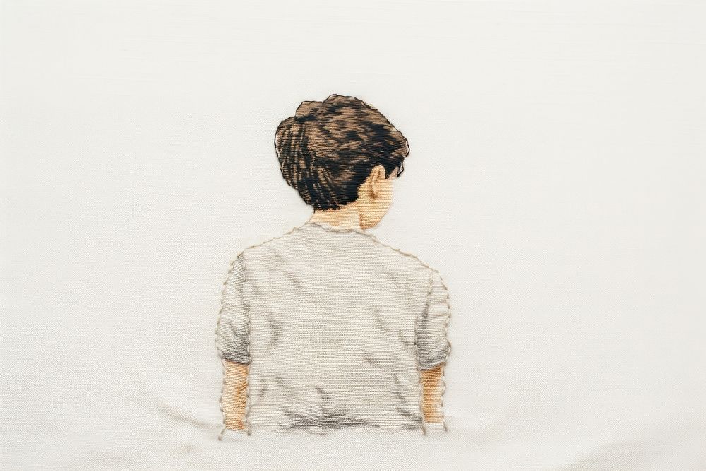 Embroidery of Boy back portrait drawing.