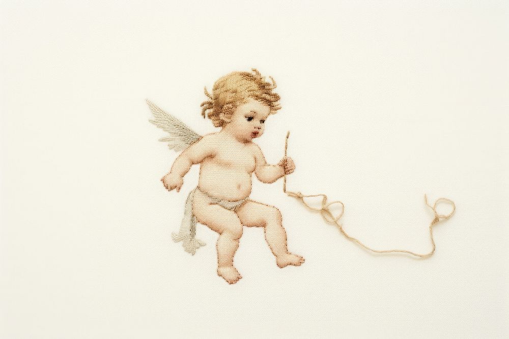 Embroidery of cherub angel baby representation.