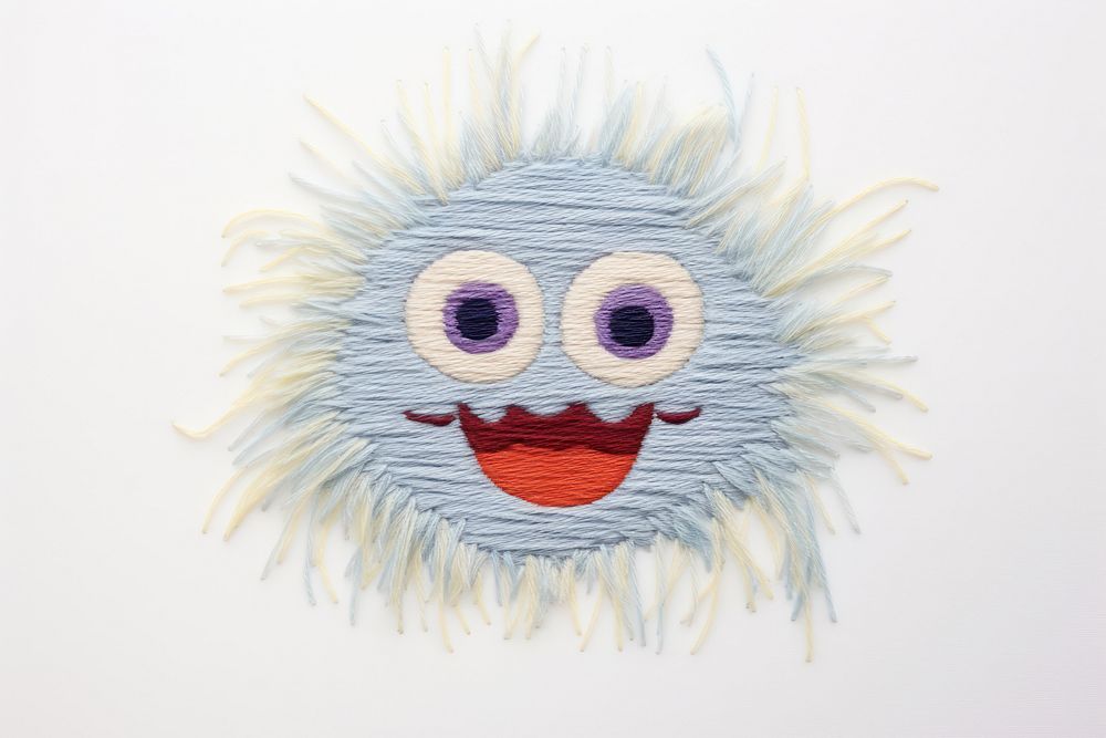 Embroidery of cute monster pattern drawing sketch.
