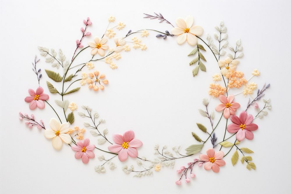 Embroidery of floral wreath pattern flower plant.