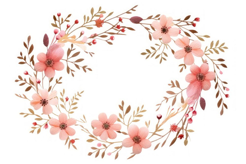 Embroidery of floral wreath pattern flower plant.