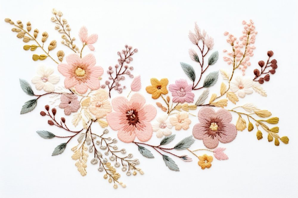 Embroidery of floral wreath pattern stitch art.