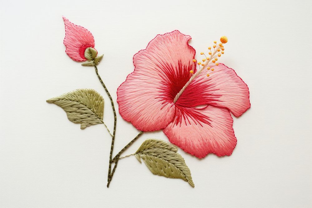 Embroidery of hibiscus flower plant inflorescence.