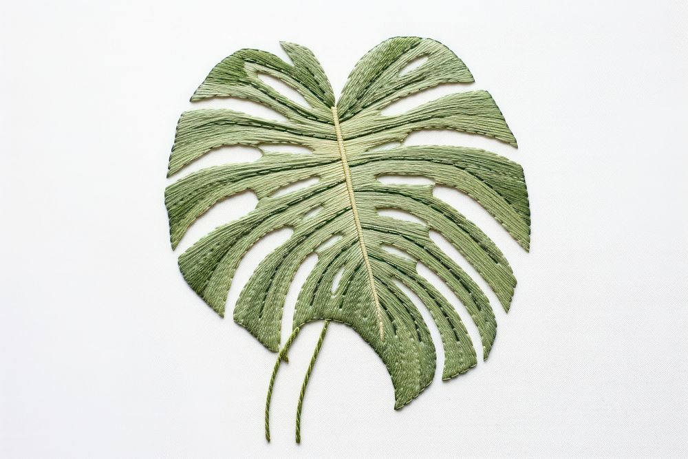 Embroidery of monstera plant leaf handicraft.