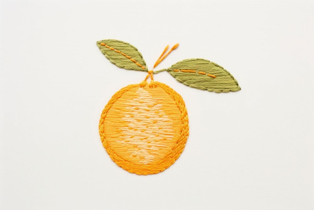 Embroidery of orange fruit plant food leaf.