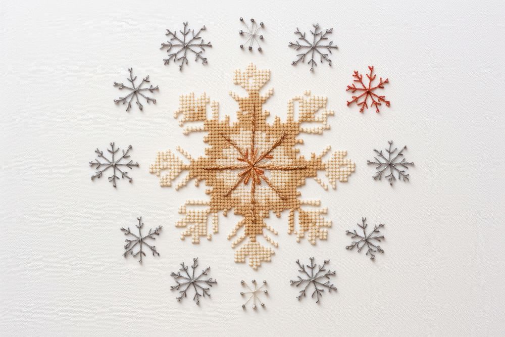 Embroidery of snowflake pattern stitch art.