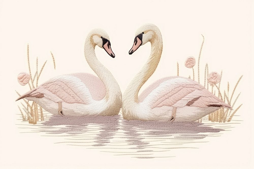 Embroidery of swan animal bird togetherness.