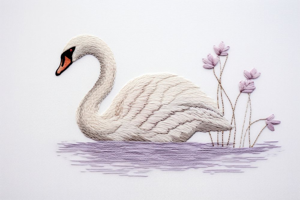 Embroidery of swan drawing animal sketch.