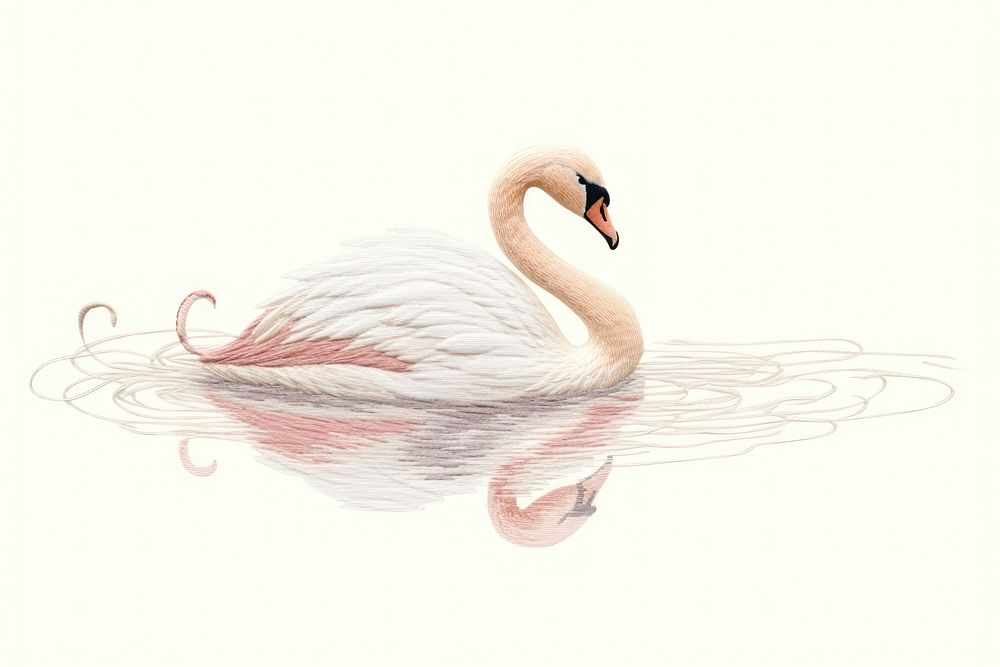 Embroidery of swan flamingo animal bird.