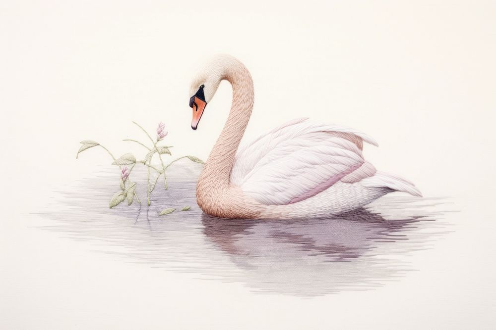 Embroidery of swan animal bird spoonbill.