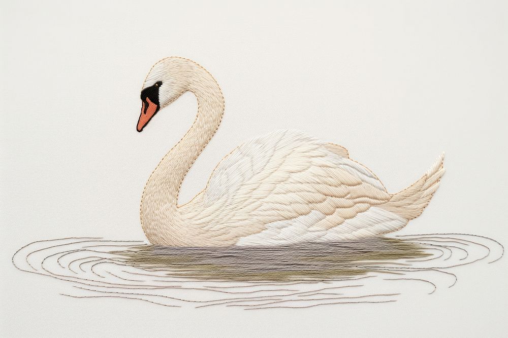Embroidery of swan animal white bird.