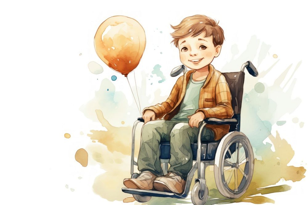 Wheelchair balloon smiling sitting. AI generated Image by rawpixel.