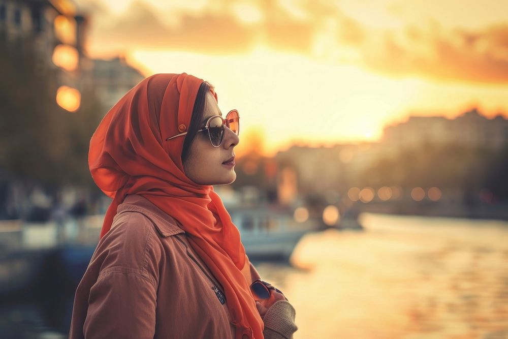 Young Saudi Arabian travel woman outdoors portrait adult.
