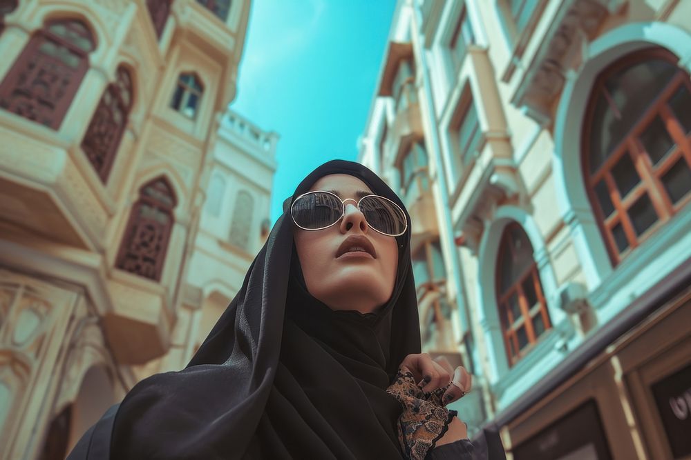 Young Saudi Arabian travel woman outdoors adult spirituality.