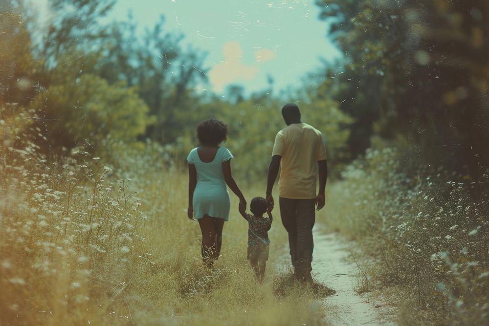 African American family photography outdoors walking.
