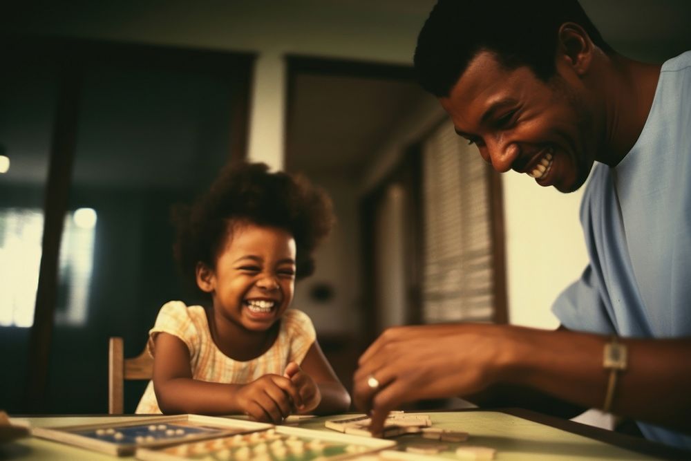 African American family adult child happy.