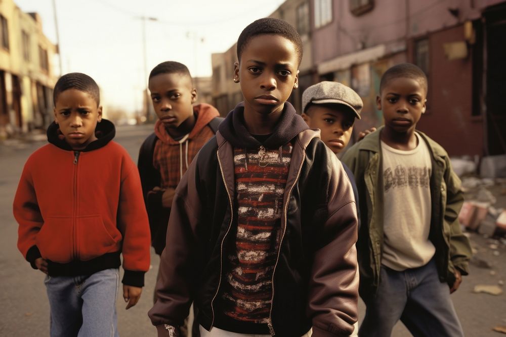 Black boy friends walking child architecture.