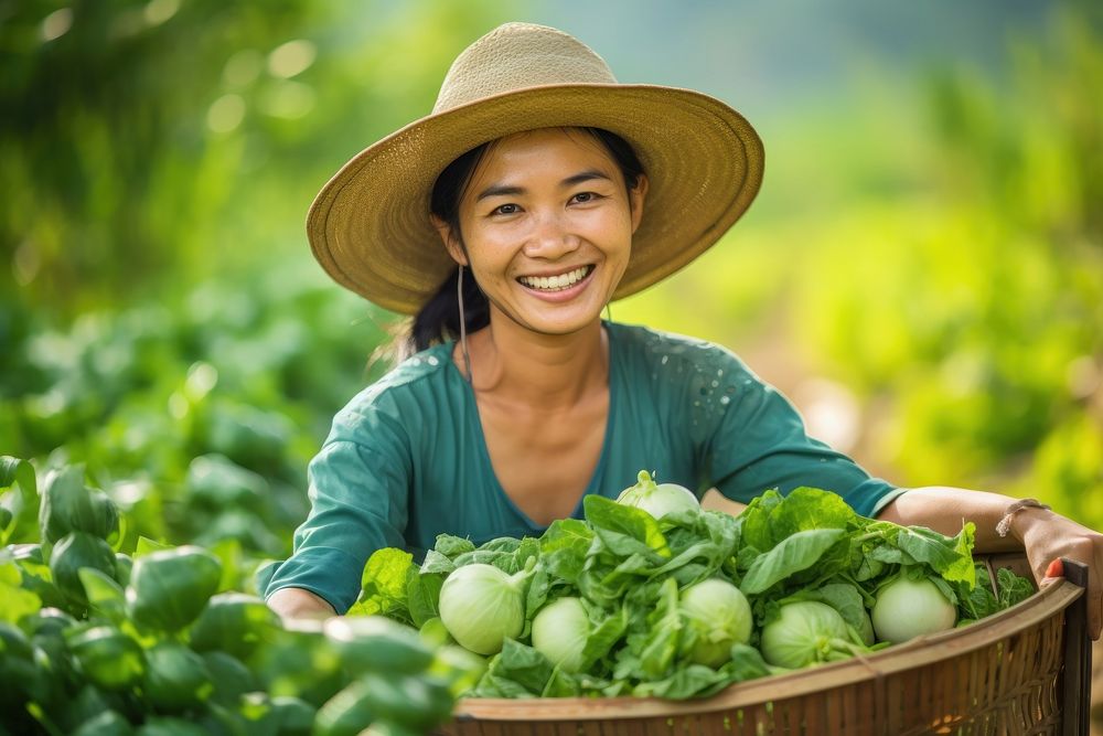 Vietnam young woman vegetable cheerful holding.