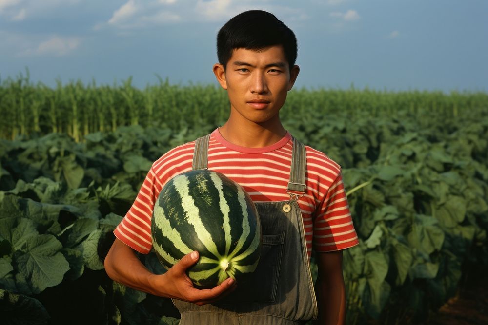 Young Thai man melon agriculture watermelon.
