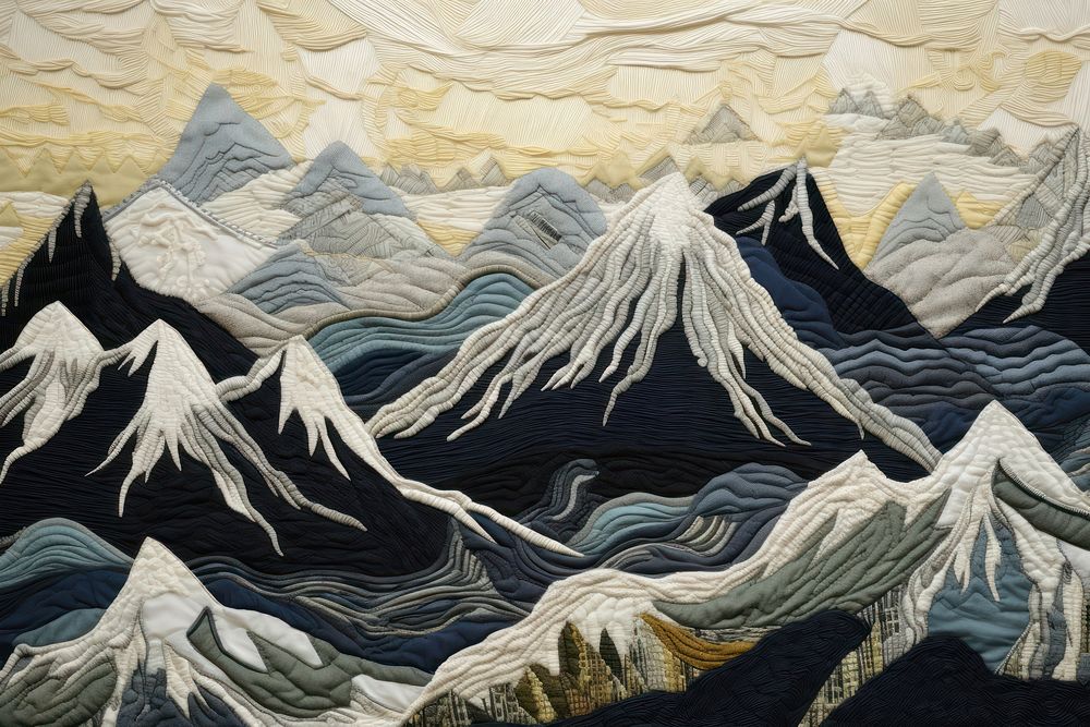 Winter mountains landscape painting textile.