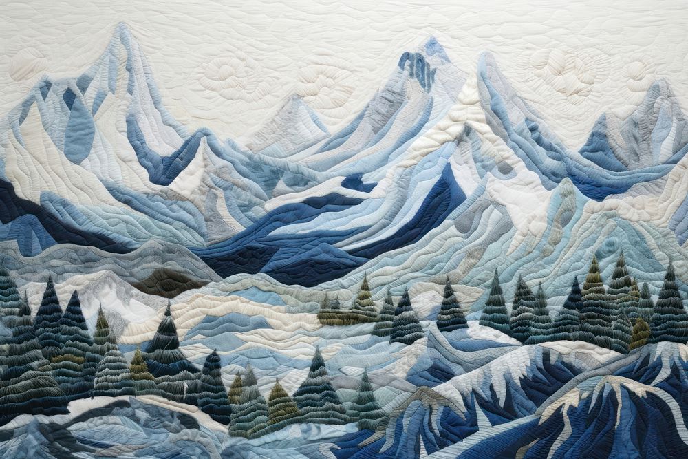 Winter mountains landscape painting glacier.