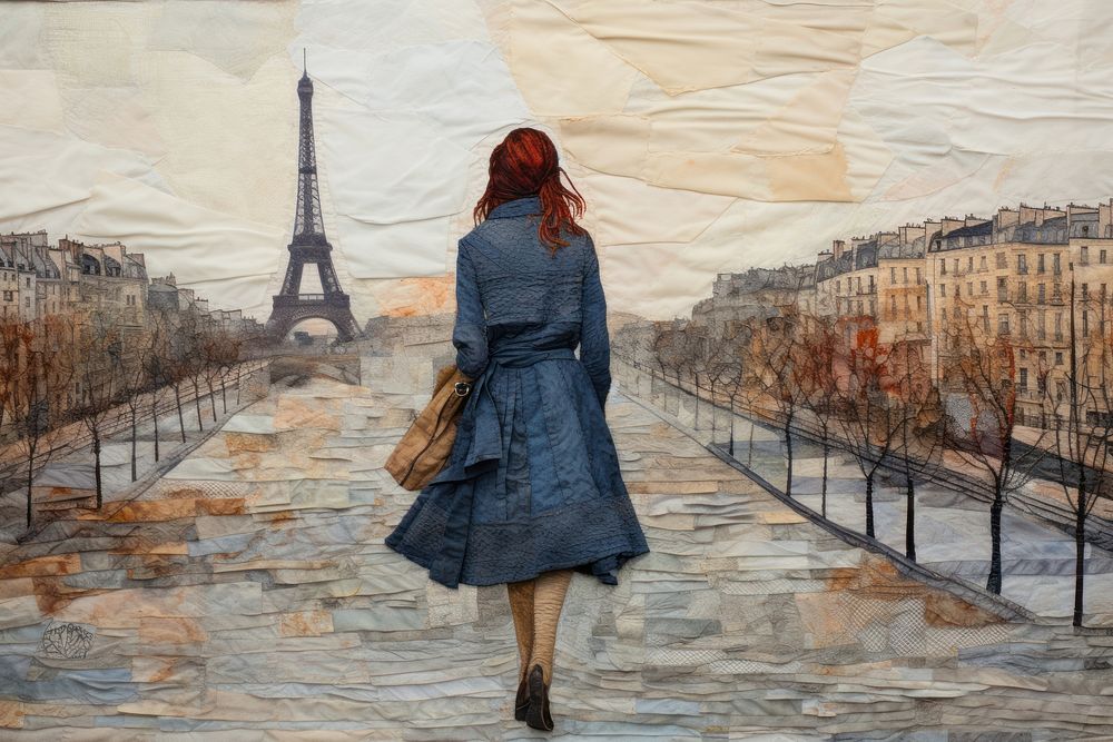 Woman walking in paris architecture painting footwear.