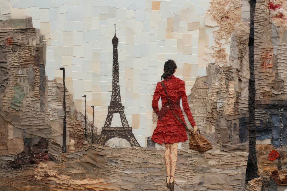 Woman walking in paris architecture painting art.