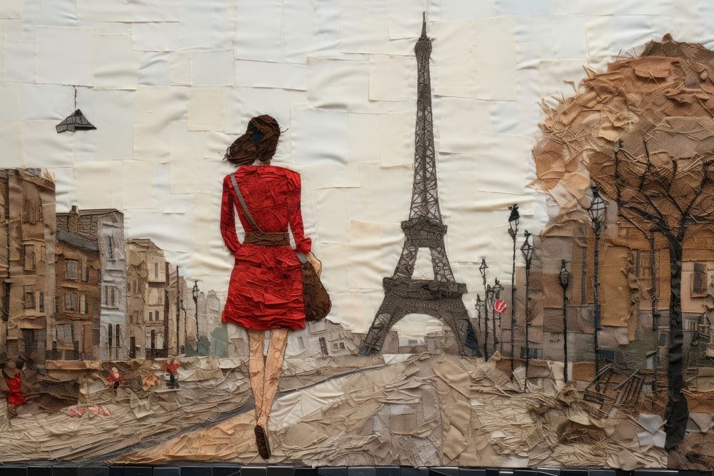 Woman walking in paris architecture painting adult.