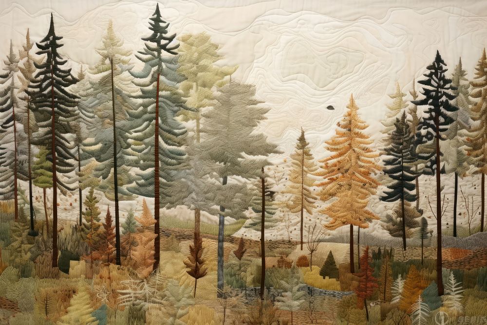 Woodland forest landscape painting plant.
