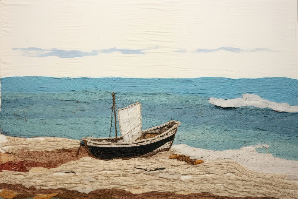 Boat by the beach watercraft painting sailboat.