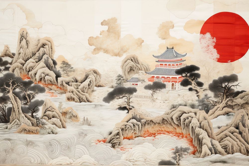 Chinese forbidden palace painting outdoors craft.