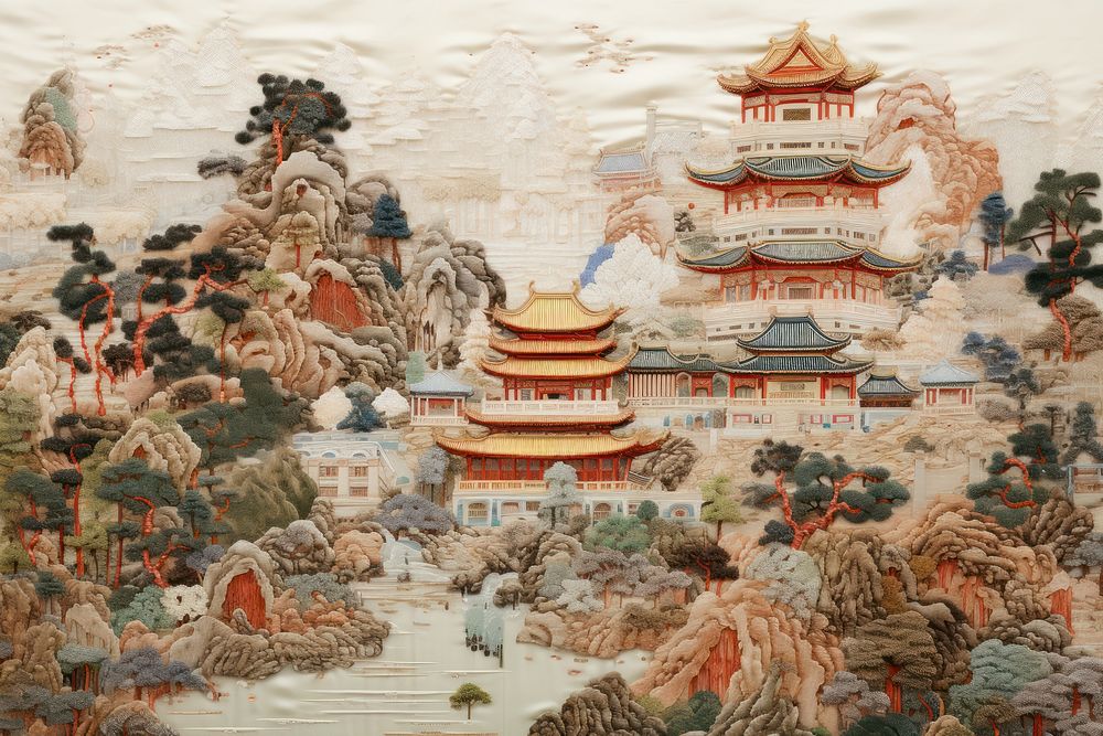 Chinese forbidden palace tapestry craft art.