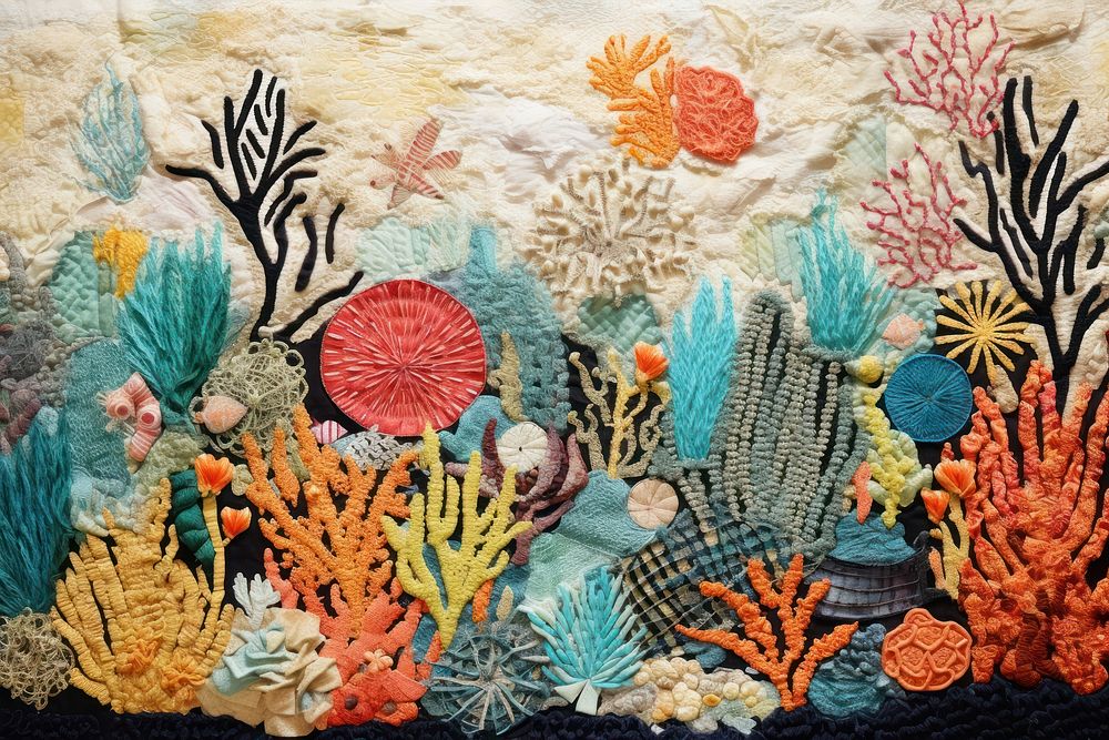 Coral reef embroidery pattern nature.