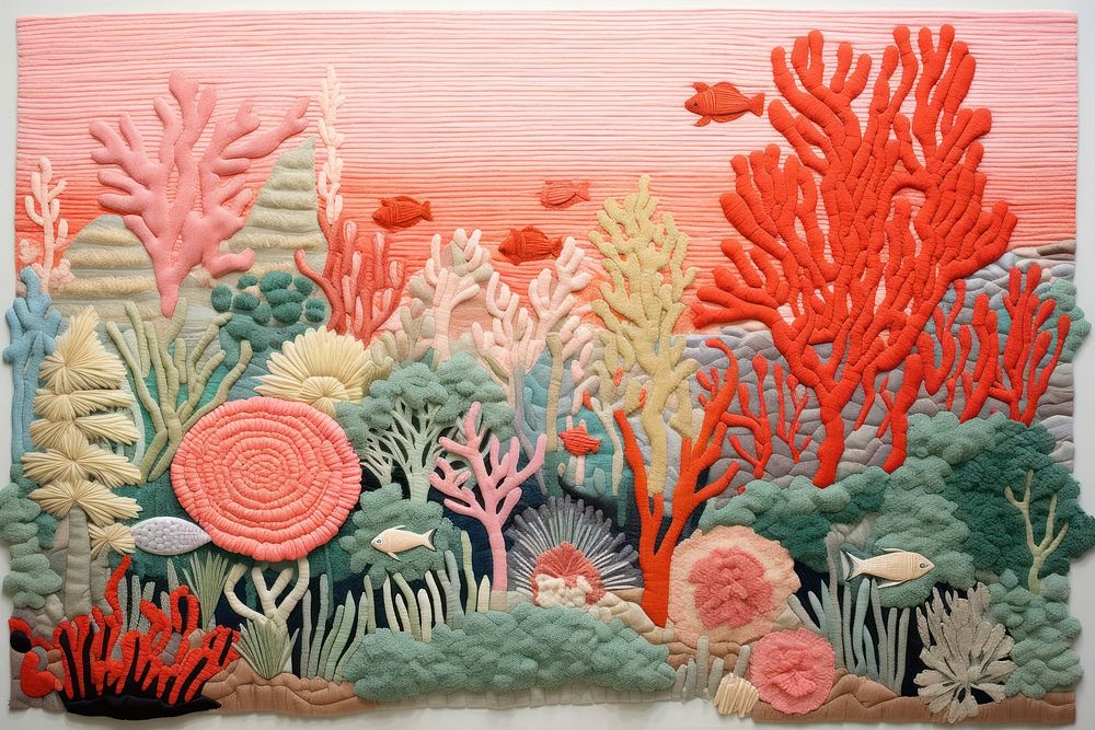 Coral reef embroidery pattern nature.