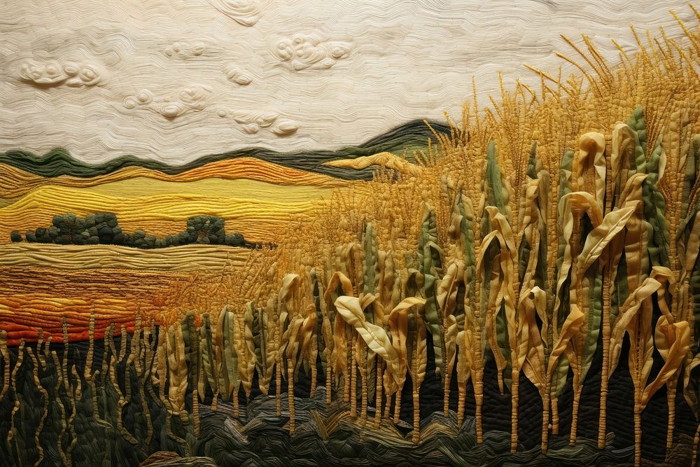 Corn field landscape painting art.