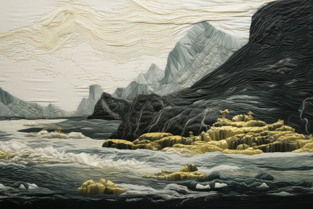 Fjord landscape painting nature.