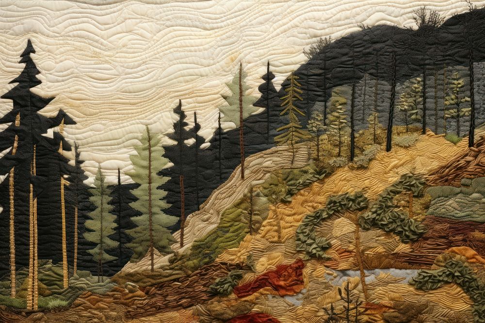 Forest trail landscape textile craft.