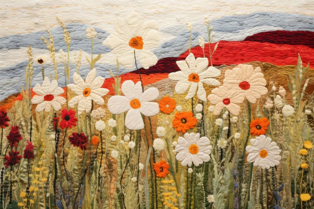Flower field painting tapestry quilting.