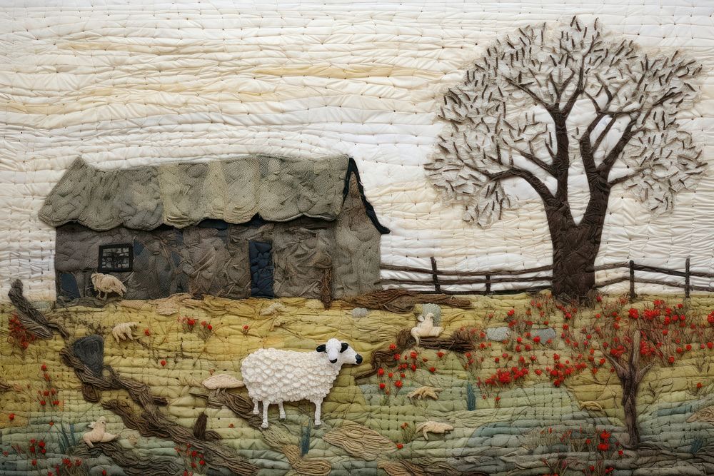 Happy sheep in a farm architecture landscape livestock.