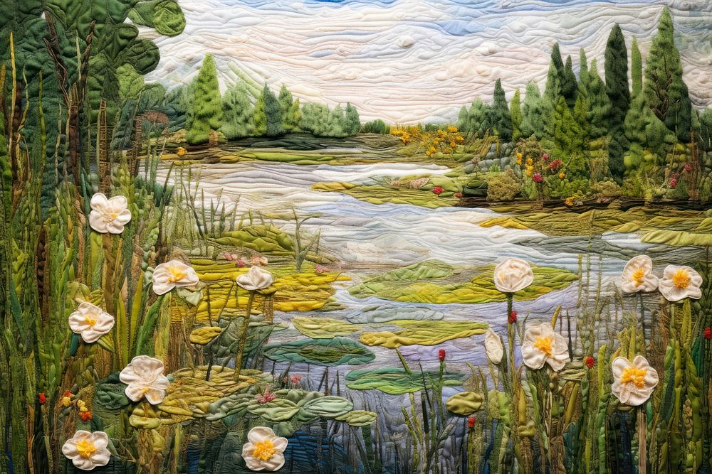 Monet pond land outdoors painting.