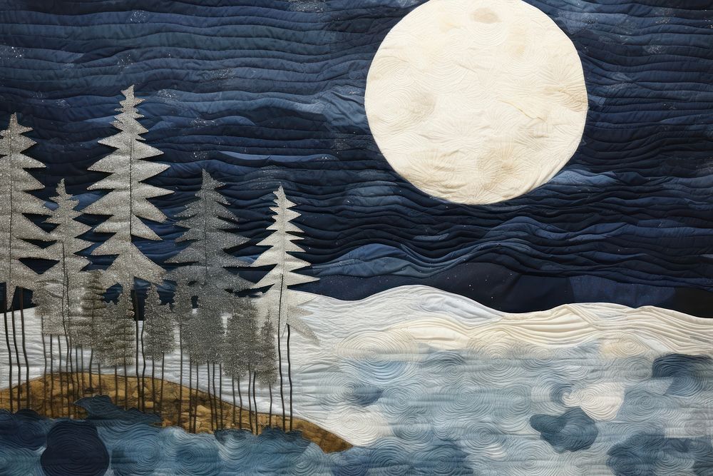 Night lake outdoors painting textile.