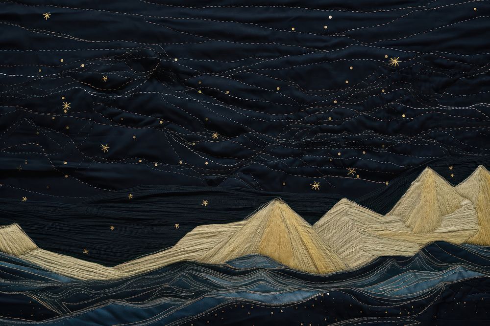 Night mountain landscape texture quilt.