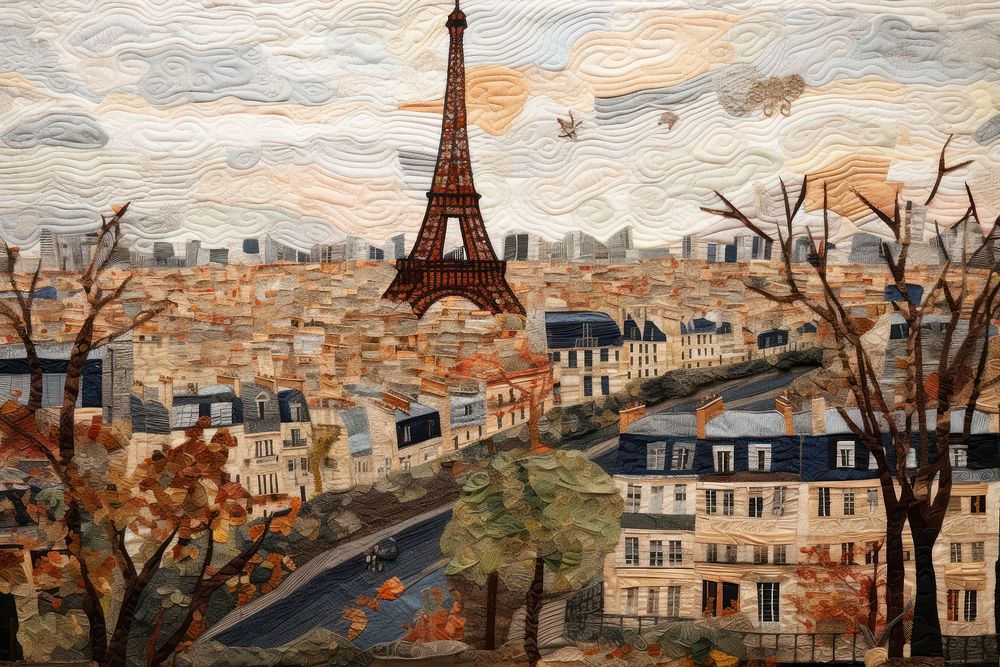 Paris view architecture building painting.