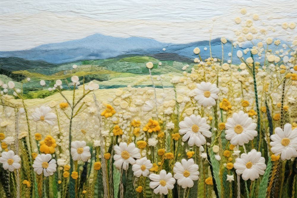 Spring flower field landscape outdoors painting.