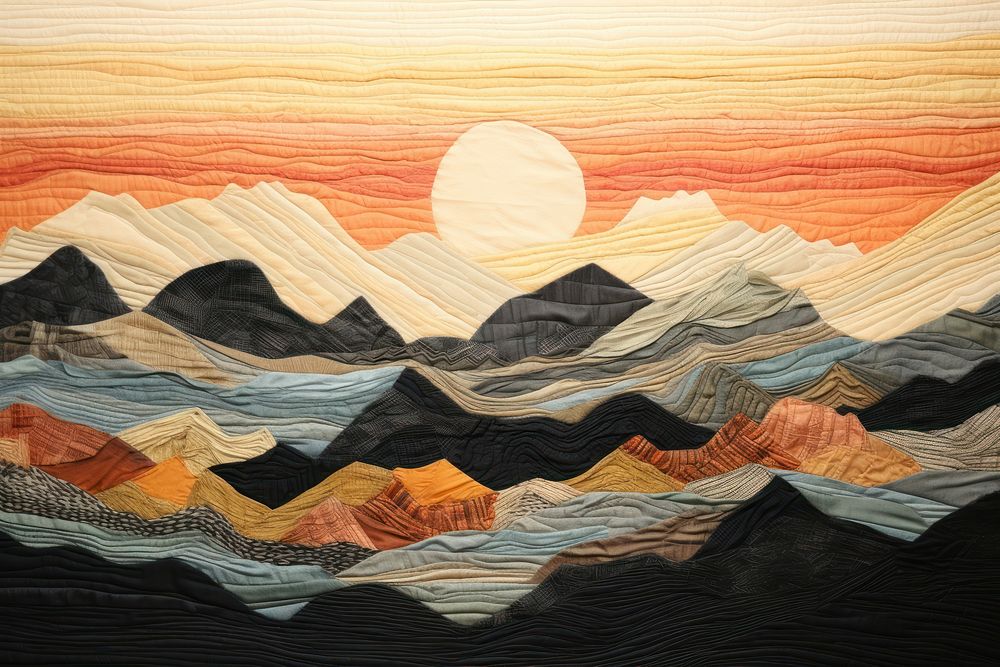 Sunset mountain landscape painting craft.